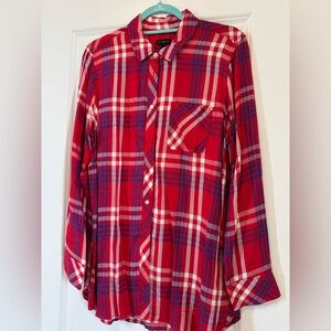 Talbots Vibrant Red and Blue Plaid Shirt